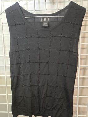 Finity Black Beaded Grid Sleeveless Top, Size Medium